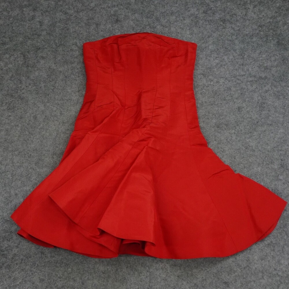Ralph Lauren Dress Womens 4 Red Strapless Fit Flare Silk Party Sleeveless C